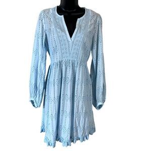 Anthropologie Eyelet Babydoll Dress in Baby Blue